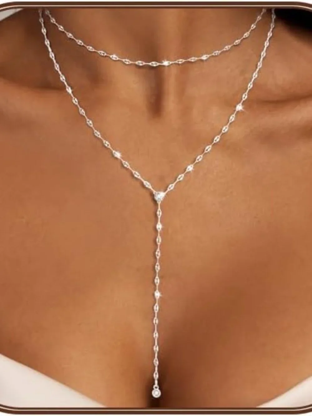 Lariat Silver/Gold Necklace for Women 925 Silver/14K Gold Plated Dainty Long Nec - Picture 1 of 7